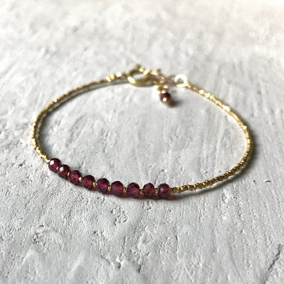 24k gold Plated chakras simple Gold Helling 2-3mm stacking Red grossular garnet Bracelet Round, Faceted 7" for mens, womens, gf, bf & Adult.
