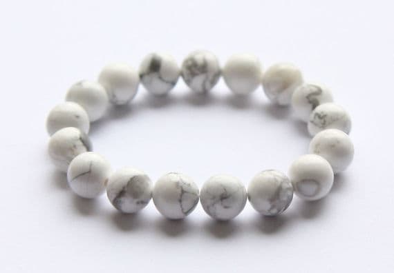 AAA++ Rare Quality White howlite bracelet,beaded gemstone, beaded bracelet, healing stones,stretch bracelet, jewelry,bracelet for women and man,energy bracelet 8mm 7" Strand. Code- TJH346