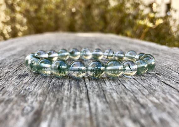 Blush Jewelry 9mm Stretchable Green Lodolite Bracelet Round, Smooth 7" for mens, womens, gf, bf & Adult.