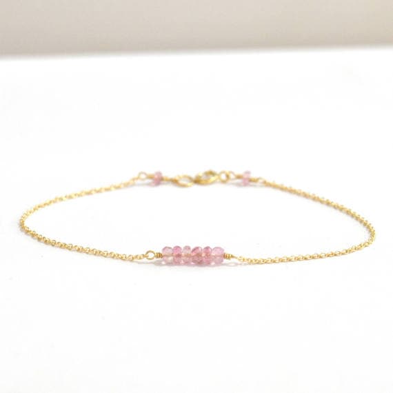 24k gold Plated Anxiety Relief Calming 3x2mm stacking Pink Pink Tourmaline Bracelet Rondelle, Smooth 7" for mens, womens, gf, bf & Adult.