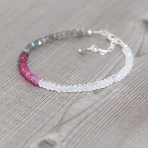 925 sterling Silver Super sale 3.5-4mm stacking Multi Ruby, Labradorite & Rainbow Moonstone Bracelet Rondelle, Faceted 7" for mens, womens, gf, bf & Adult.
