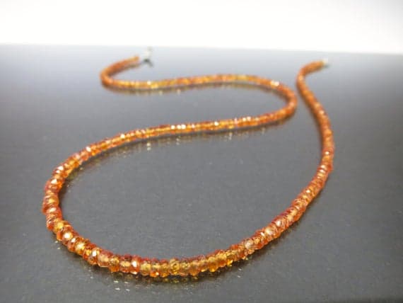 925 sterling Silver Dainty Slave Loose 3mm stacking Orange sapphire Necklace Rondelle, Faceted 17" for mens, womens.