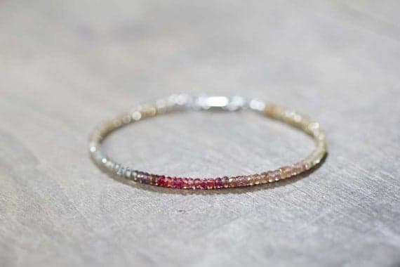 925 sterling silver Positive Energy 2.5-3mm Multi Colour Zircon & Red Sapphire stacking Bracelet Rondelle, Faceted 18cm for mens, womens, gf, bf and adults.