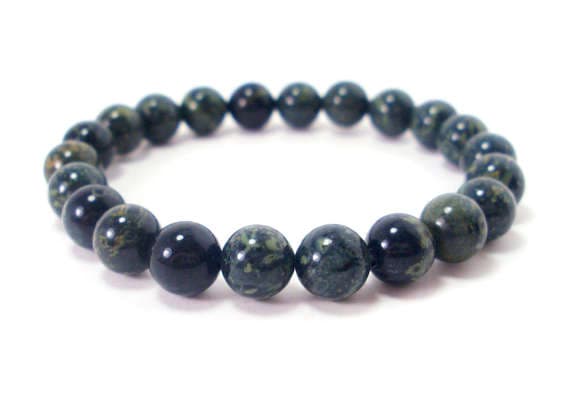 Galaxy Jewelry 8mm Stretchable Green Kambaba Jasper  Bracelet Round, Smooth 7" for mens, womens.