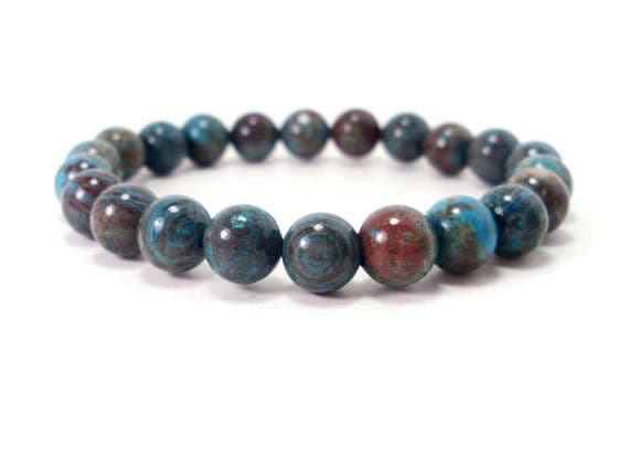 Anniversary Gift 8mm Stretchable Blue Blue Jasper  Bracelet Round, Smooth 7" for mens, womens.