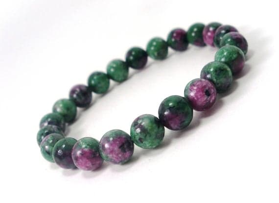Bridesmaid Jewelry 8mm Stretchable Pink & Green Ruby in Zoisite  Bracelet Round, Smooth 7" for mens, womens.