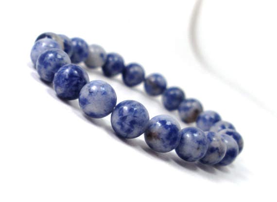 Handmade Beaded 8mm Stretchable Blue Sodalite Bracelet Round, Smooth 7" for mens, womens.