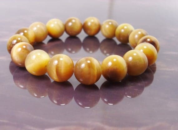 love beach youth 10mm Stretchable Yellow Cat Eye Bracelet Round, Smooth 7.5" for mens, womens.