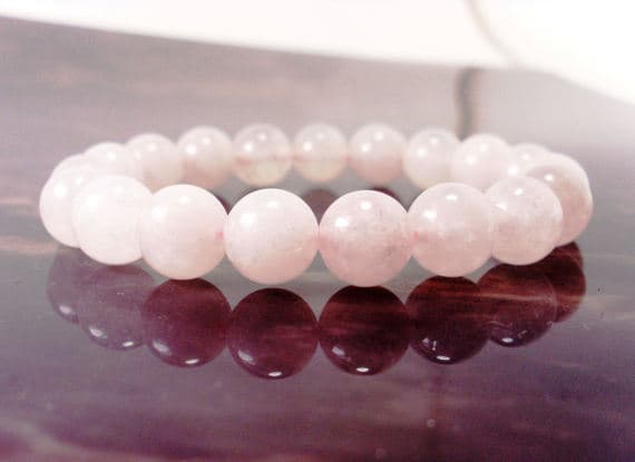 Natural 10mm Stretchable Pink Rose Quartz Bracelet Round, Smooth 7.5" for mens, womens.