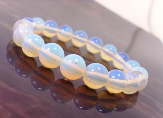 Artisan Loose 10mm Stretchable White Moonstone (Opalite)  Bracelet Round, Smooth 7.5" for mens, womens.
