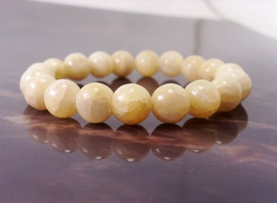 Anniversary Gift 10mm Stretchable Yellow Yellow Jadeite Bracelet Round, Smooth 7.5" for mens, womens.