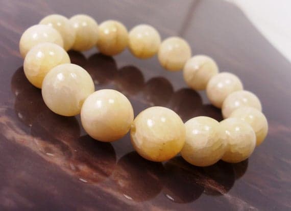 Unique Wedding Gift 12mm Stretchable Yellow Yellow Jadeite Bracelet Round, Smooth 7.5" for mens, womens.