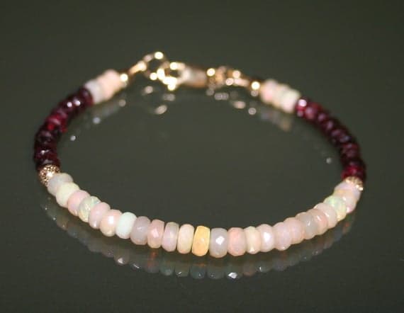 OPAL And RED SPINEL Bracelet...Birth Stone Jewellery 4 mm to 5 mm Code- WAR6007