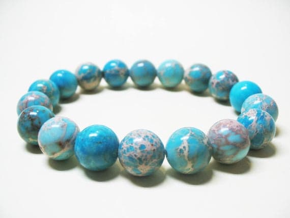top quality 10mm Stretchable blue Blue Variscite Bracelet Round, Smooth 7.5' for mens, womens, GF, BF, Adults.