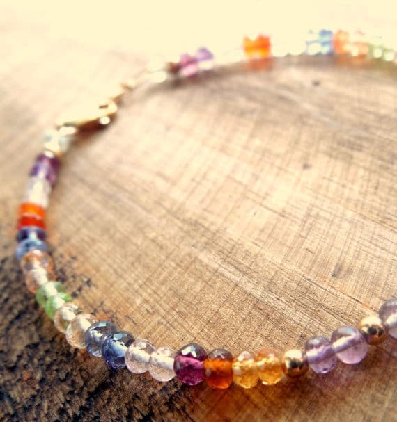 24k gold Plated chakras simple 2-3 mm Stracking Multi Multi Gemstone Bracelet Rondelle, Faceted 7" for mens, womens, GF, BF, Adults.