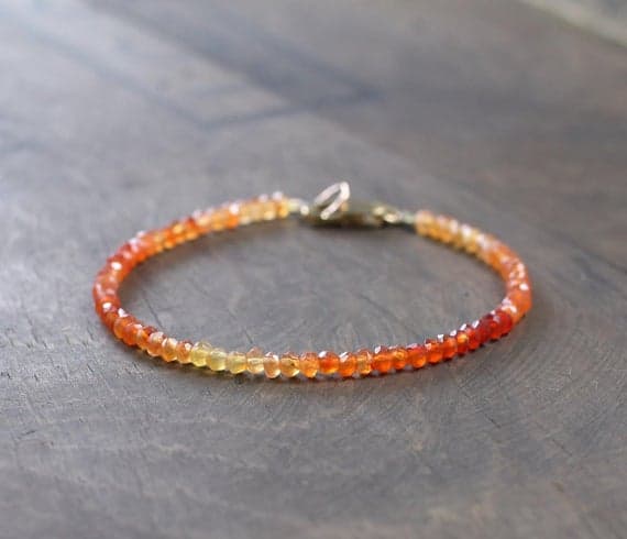 925 sterling Silver Positive Energy 3mm stacking Orange Carnelian Bracelet Round, Faceted 7" for mens, womens.