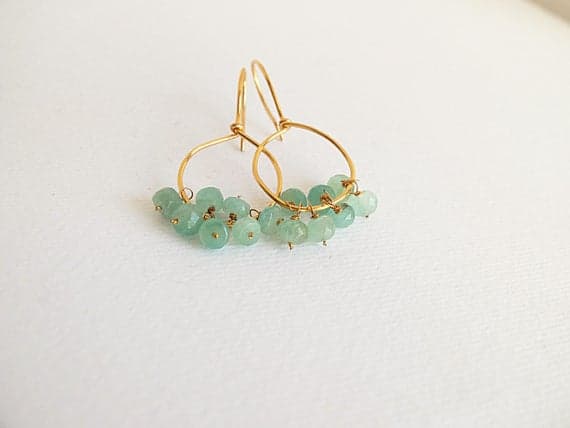 AAA++ Rare Quality Gold  filled hoops green Emerald earrings gemstone Gold  filled handmade earring,boho hoop earrings,Emerald Cluster Earrings,Emerald Hoop 4-5 mm Code- TJH212