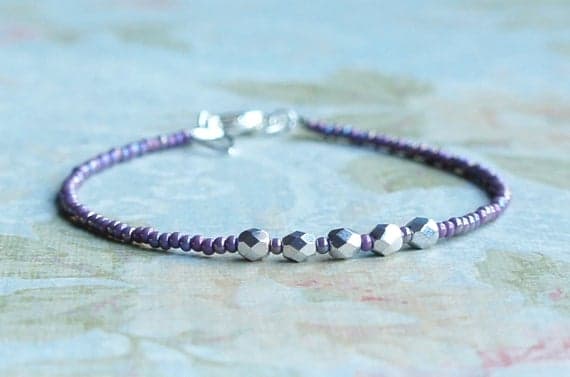 Purple And Silver Bracelet, Seed Bead Bracelet, Stacking Bracelet, Minimalist Bracelet, Dainty Bracelet, Simple Bracelet, Beaded Bracelet 3-5mm Code- WAR9096