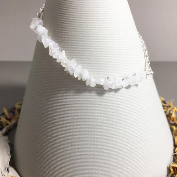 925 sterling Silver Grounding 4x6mm stacking White Moonstone Bracelet Chips, Faceted 7" for mens, womens, gf, bf & Adult.