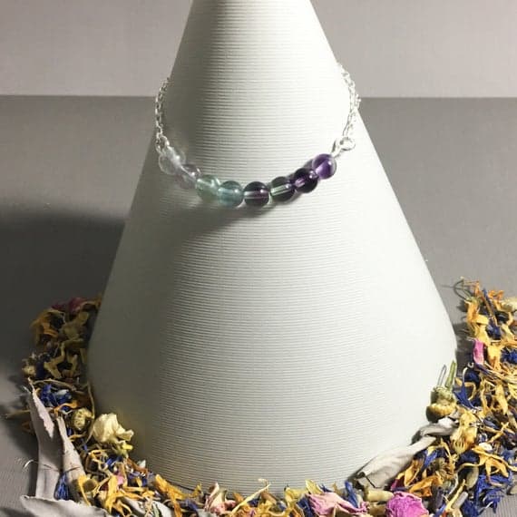 925 sterling Silver Personalized Gift 6mm stacking Multi Rainbow Fluorite Bracelet Round, Smooth 7" for mens, womens, gf, bf & Adult.