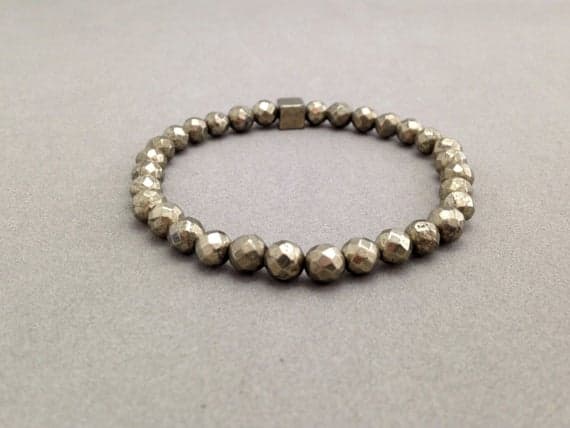Faceted Pyrite Stretch Bead Bracelet for Emotional Balancing, Auric Shield Protection from Negativity and Confidence 6mm  Code- WAR6222