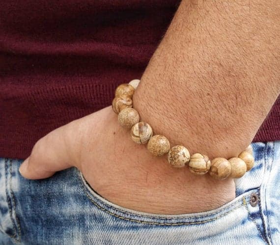 Personalized Gift 12mm Multi Colour Jasper Stretchable Bracelet Round, Smooth 18cm for mens, womens, gf, bf and adults.