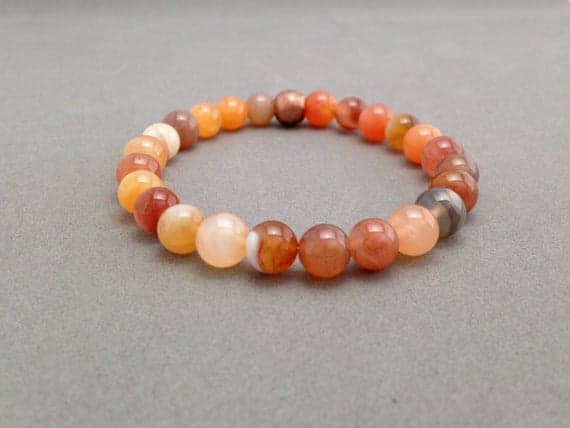 Carnelian Stretch Bead Bracelet for Motivation, Clarification, Courage and Confidence. Heals and Expands Sacral Chakra for Creativity. 9mm  Code- WAR6251