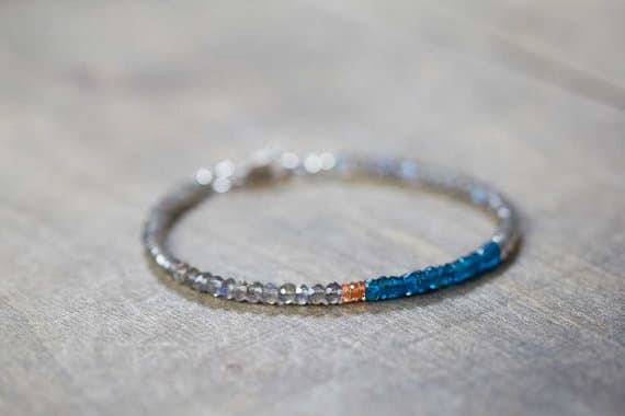 925 sterling silver love beach youth 3-3.5mm Multi Colour Labradorite & Peacock Apatite & Orange Sapphire stacking Bracelet Rondelle , Faceted 18cm for mens, womens, gf, bf and adults.