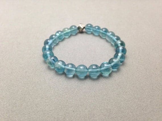 Blue Teal Fluorite or Fluorapatite Stretch Bead Bracelet for Mental Focus and Clarity, Purification and Protection 8mm Code- WAR6237