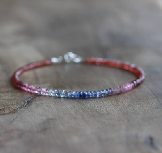 925 sterling Silver Blush Jewelry 2.5mm stacking Multi spinel & garnet  Bracelet Rondelle, Faceted 7" for mens, womens, gf, bf & Adult.