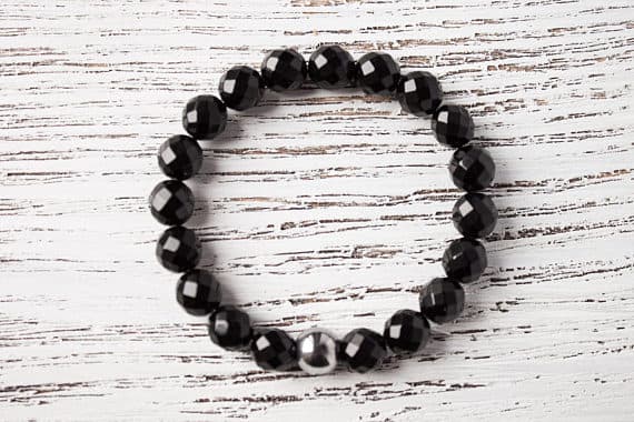 Minimalist Black Bracelet Black Agate Bracelet Faceted Black Beads Gray Hematite Bracelet Black Gray Bracelet Dainty Black Bracelet 8mm  Code- WAR9189