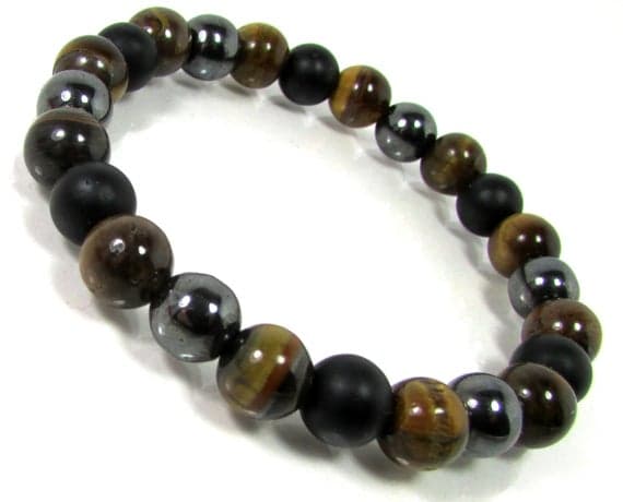 Super sale 8mm Stretchable Multi Onyx,Hematite and Tiger Eye Bracelet Round, Smooth 7" for mens, womens.