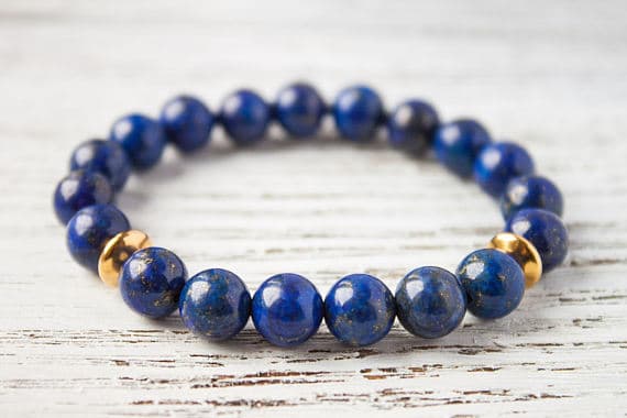 Midnight Blue Bracelet Crystals Trendy Bracelet Minimalist Blue Bracelet Lapis Lazuli Golden Power Bracelet Starry Night Hollywood Bracelet 8mm  Code- WAR9231