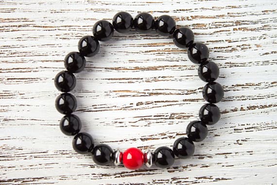 Black Red Bracelet Red Jade Bracelet Minimalist Bracelet Gift for her Girlfriend Bracelet Black Agate Bracelet Sister Bracelet Red Bracelet 8mm  Code- WAR9190