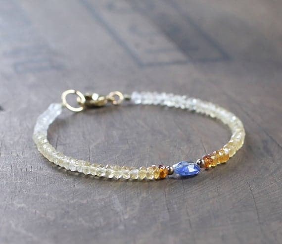 925 sterling silver Personalized Gift 7mm Multi Colour Citrine & Blue Kyanite stacking Bracelet Rondelle,oval, Faceted 18cm for mens, womens, gf, bf and adults.