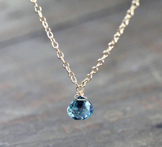 925 sterling silver Natural 6-7mm blue Moss Kyanite stacking Necklace Pear, Faceted 17 Inch for mens, womens, gf, bf and adults.