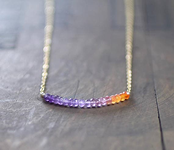 925 sterling silver Anxiety Relief Calming 3-3.5mm Multi Colour Ombre Carnelian, Spinel & Amethyst  stacking Necklace Rondelle, Faceted 17 Inch for mens, womens, gf, bf and adults.