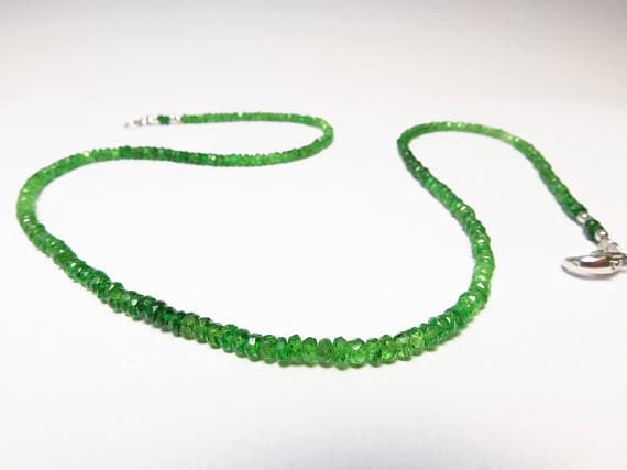 925 sterling Silver Blush Jewelry 4mm stacking Green Green Garnet Necklace Rondelle, Faceted 17" for mens, womens.
