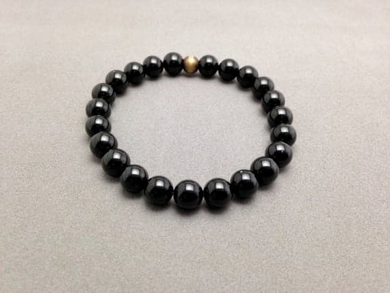 Black Tourmaline Stretch Bead Bracelet for Spiritual GRounding and Growth 8mm  Code- WAR6180