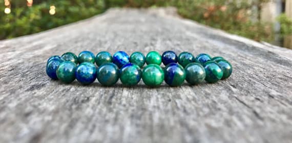 top quality 8mm Stretchable Blue & Green Chrysocolla Bracelet Round, Smooth 7" for mens, womens, gf, bf & Adult.