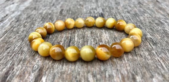 Blush Jewelry 8mm Stretchable Golden Golden Tigers Eye Bracelet Round, Smooth 7" for mens, womens, gf, bf & Adult.