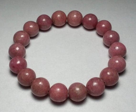 Rock Gift 10mm Pink Rhodonite Stretchable Bracelet Round, Smooth 18cm for mens, womens, gf, bf and adults.