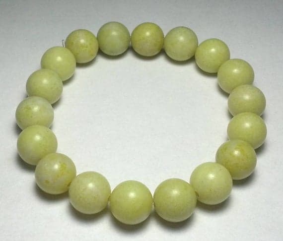 Anxiety Relief Calming 10mm Green Peridot Jasper Stretchable Bracelet Round, Smooth 18cm for mens, womens, gf, bf and adults.