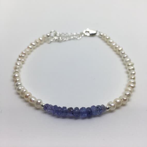 925 sterling Silver Super sale 3-6mm stacking Blue & White Tanzanite & Pearl Bracelet Rondelle, Faceted & Smooth 7" for mens, womens, gf, bf & Adult.