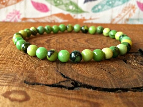 Galaxy Jewelry 6mm Stretchable Green Chrysoprase Bracelet Round, Smooth 7" for mens, womens, gf, bf & Adult.