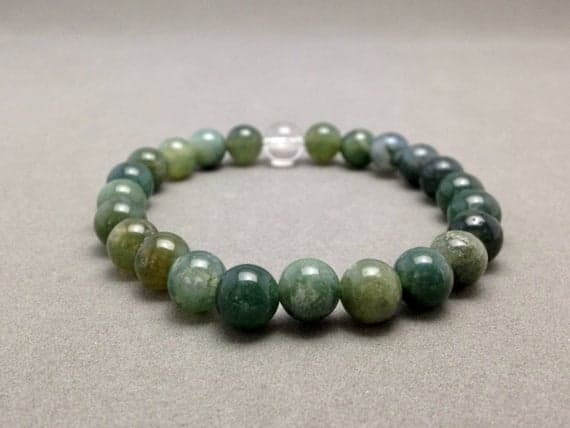 8MM Moss Agate Stretch Bead Bracelet for Heart Chakra Healing and Balancing, to Connect to the Elemental Kingdom and to GRound Excess Energy Code- WAR6244