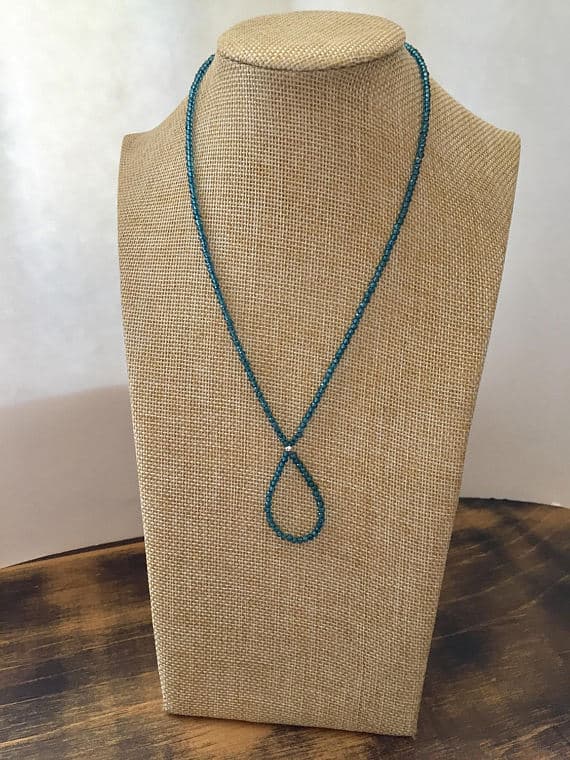 925 sterling Silver Anxiety Gemstone 3mm stacking Blue Hydro Quartz  Necklace Rondelle, Faceted 17" for mens, womens, gf, bf & Adult.