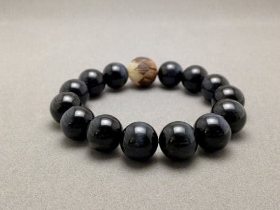 Blue Tiger's Eye Stretch Bead Bracelet with Bodhi Seed Carved Lotus Focal for Reducing Stress and Anxiety 12mm  Code- WAR6203