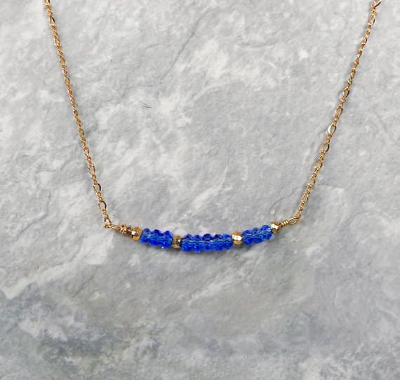 Sapphire Blue Gemstone Bar Necklace with 14K Gold Filled Chain & Clasp, Handmade Gemstone Layering Necklace, Simple Necklace, Gem Necklace 3-4mm Code- WAR6824