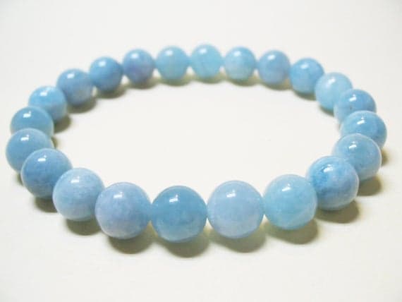 Jewelry Energy 8mm Stretchable blue Aquamarine Bracelet Round, Smooth 7" for mens, womens, GF, BF, Adults.